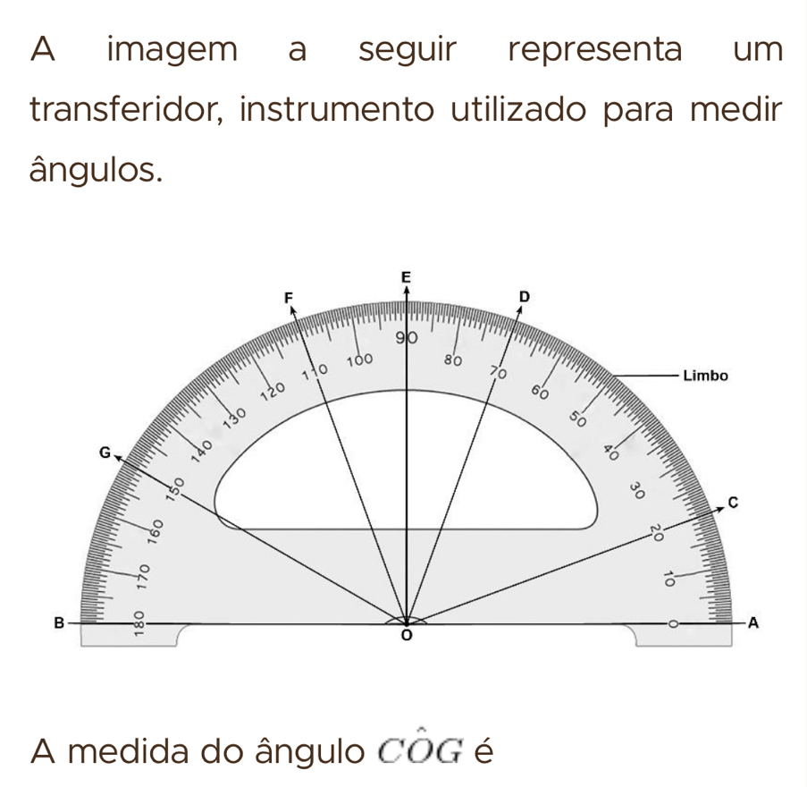 Resolvido:A imagem a seguir representa um transferidor, instrumento ...