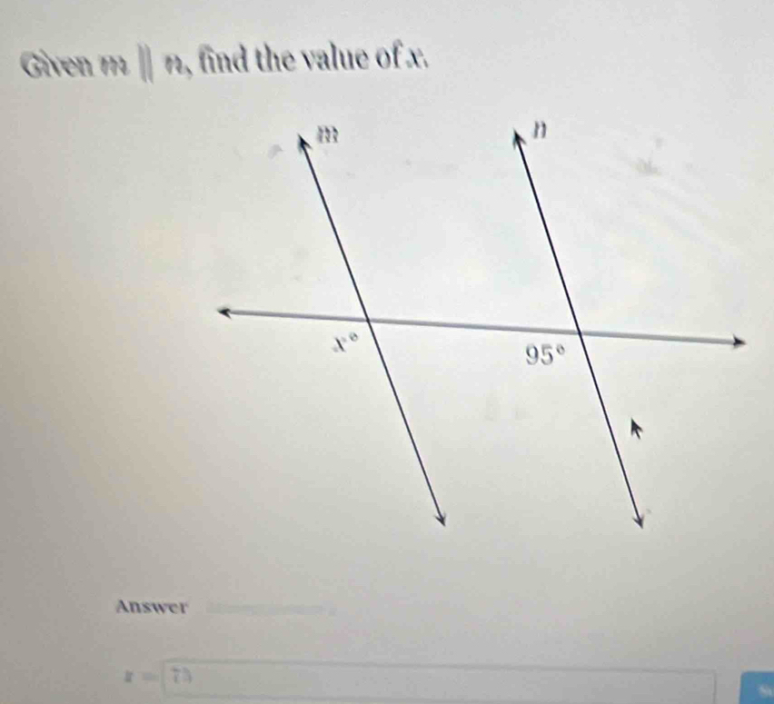 Given m||n , find the value of x.
Answer_
x=73