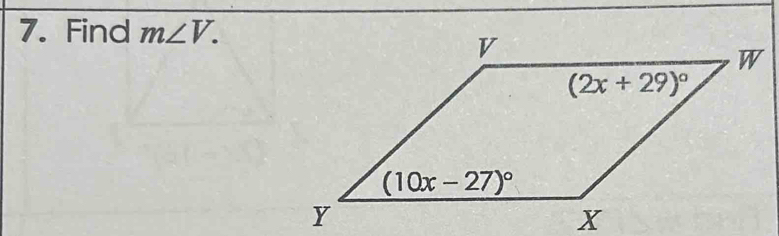 Find m∠ V.