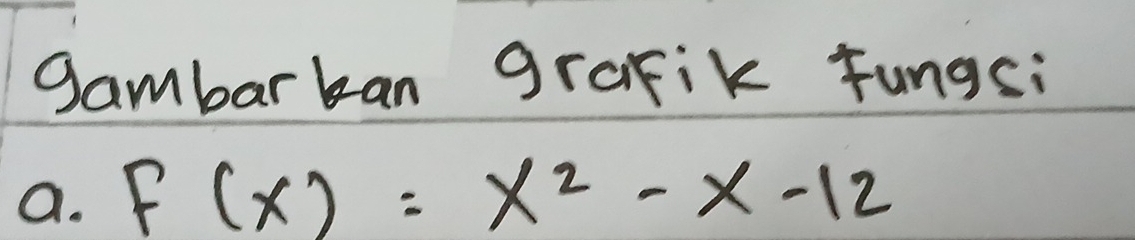 gambarkan grafik Fungsi 
a. F(x)=x^2-x-12