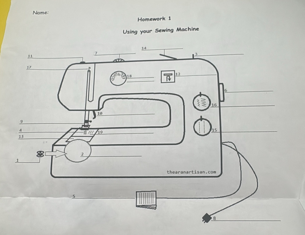 Name:
Homework 1
Using your Sewing Machine