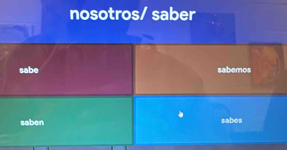 nosotros/ saber
sabe sabemos
saben sabes