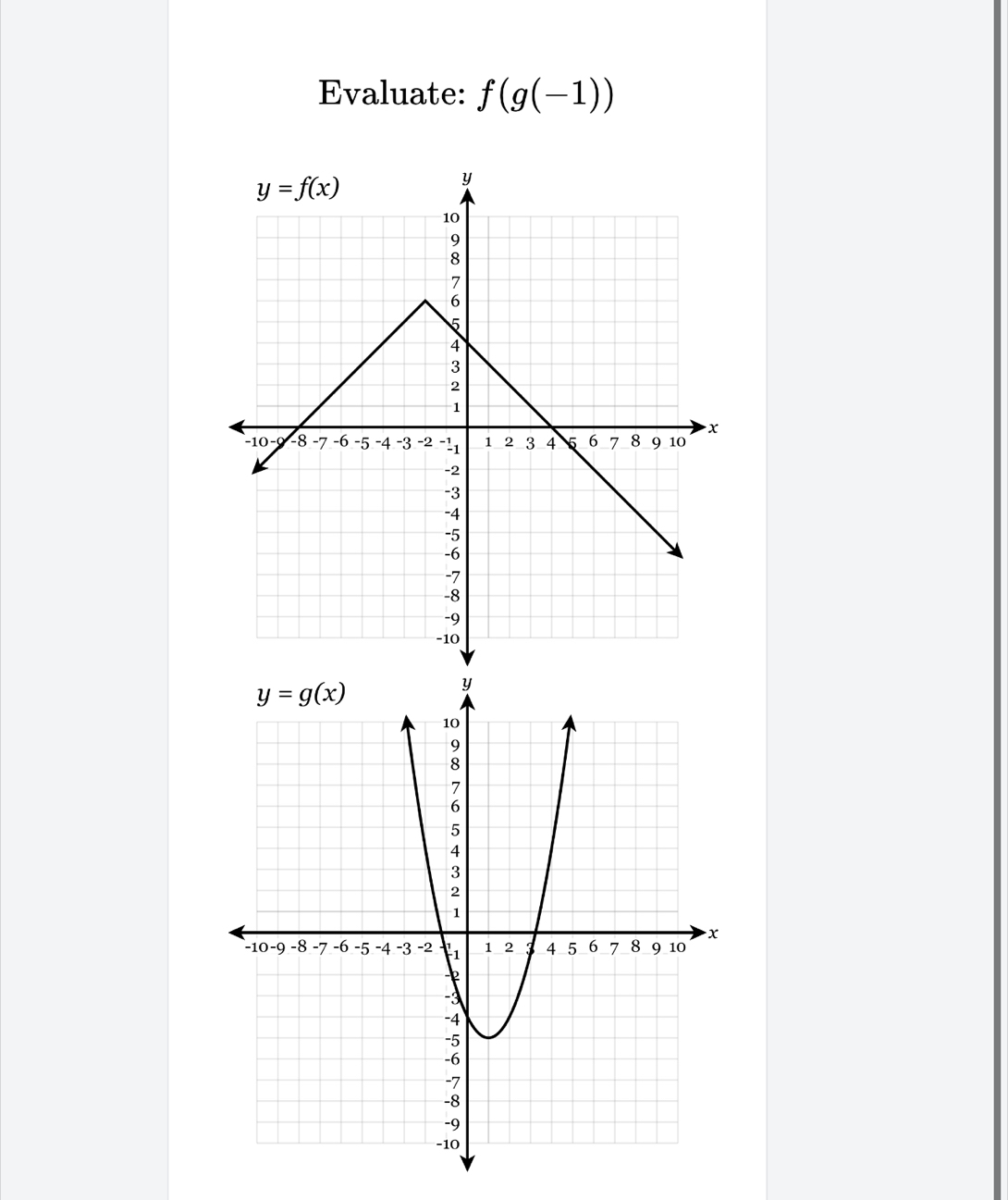 Evaluate: f(g(-1))