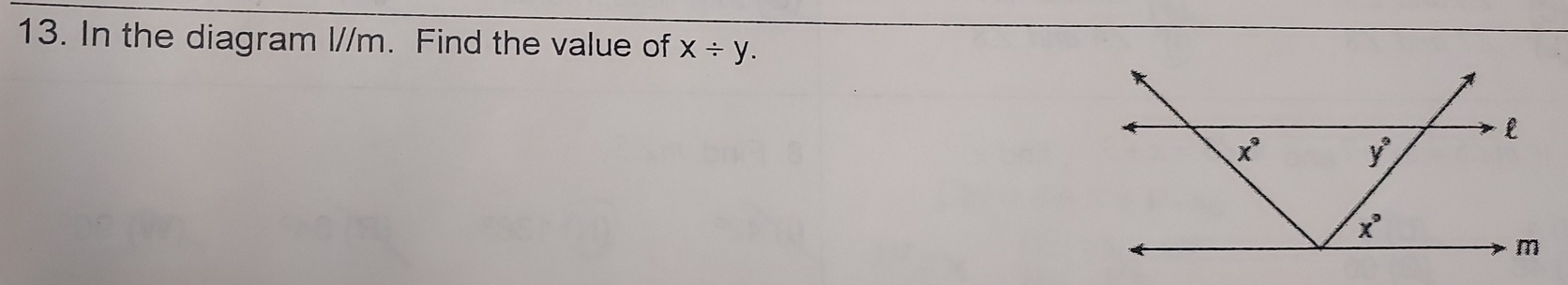 In the diagram l//m. Find the value of X/ y.