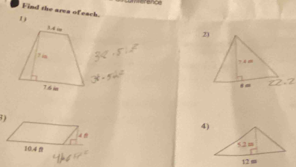 umférence 
Find the area of each. 
4)