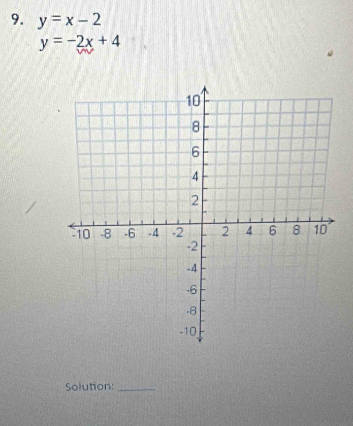 y=x-2
y=-2x+4
Solution:_