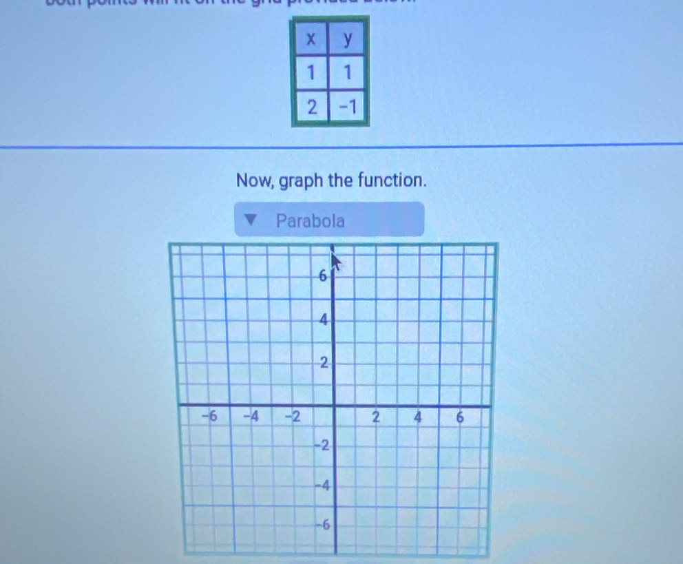 Now, graph the function. 
Parabola