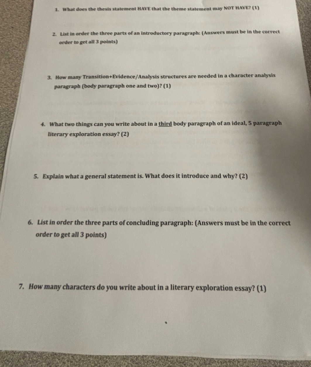 Solved: What does the thesis statement HAVE that the theme statement ...