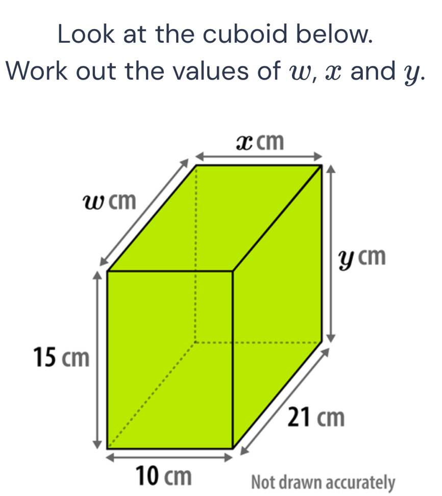 Solved: Look at the cuboid below. Work out the values of w, x and y. cm ...