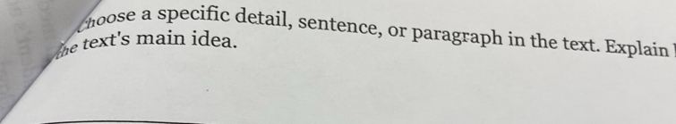 choose a specific detail, sentence, or paragraph in the text. Explain 
the text's main idea.