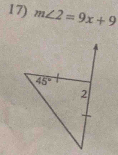 m∠ 2=9x+9