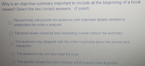 Solved: Why is an objective summary important to include at the ...