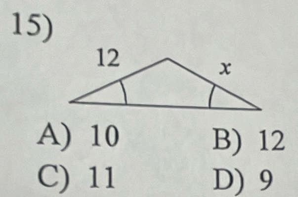 A) 10
B) 12
C) 11 D) 9