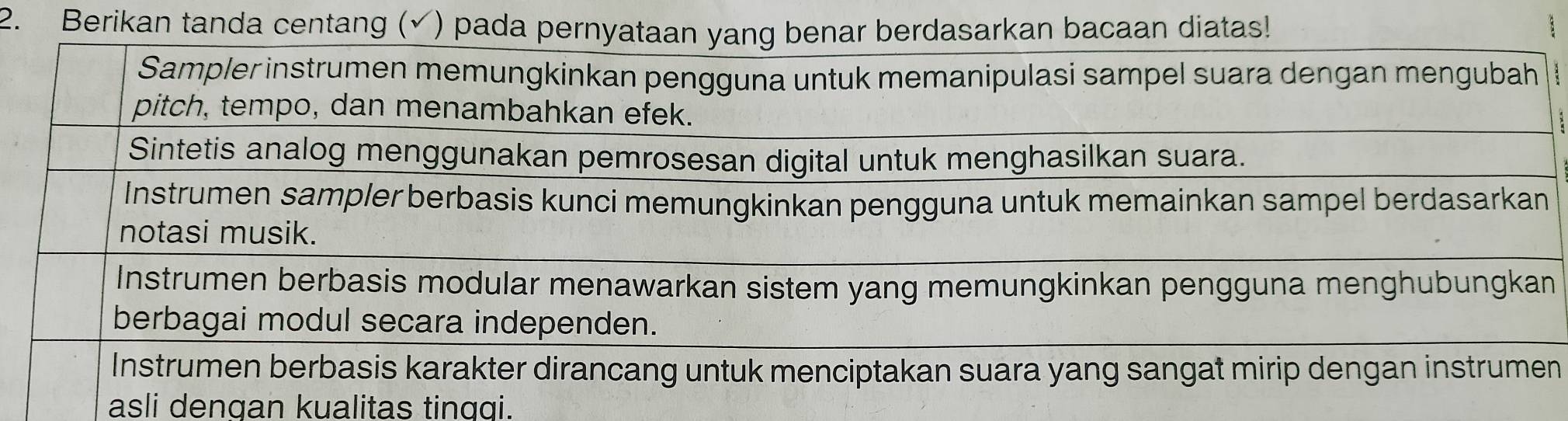 Berikan tanda centang (√: 
n 
n 
asli dengan kualitas tingqi.