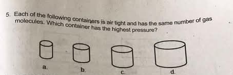 Each of the following containers is air tight and has the same number of gas
molecules. Which container has the highest pressure?
a..b.C. d.