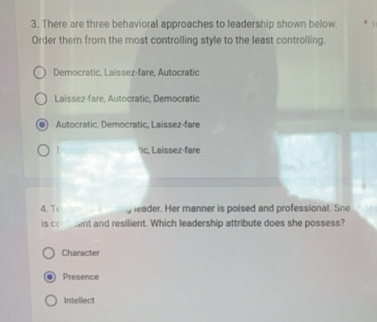 Solved: There are three behavioral approaches to leadership shown below ...
