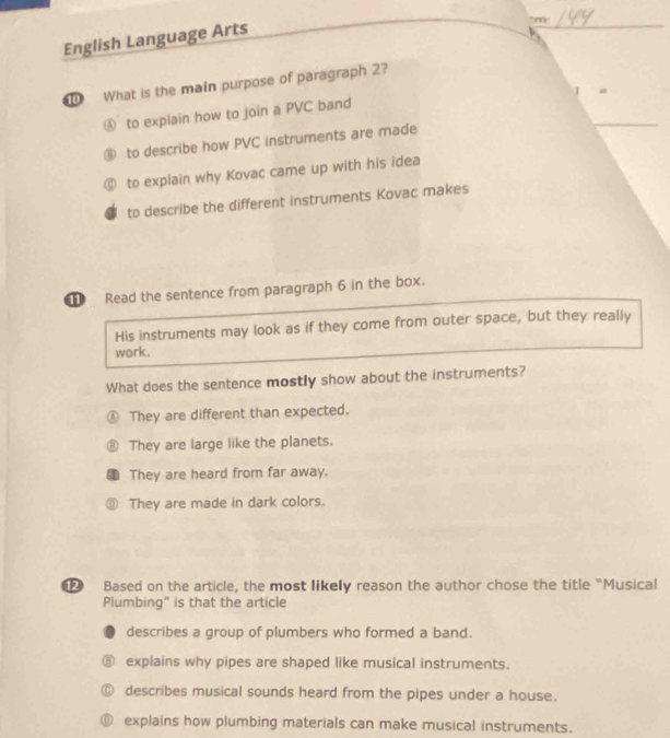 Solved: English Language Arts _ What is the main purpose of paragraph 2 ...