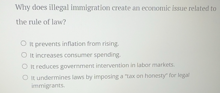 Solved: Why does illegal immigration create an economic issue related ...