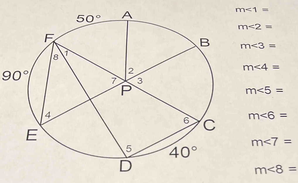 m<1=
m<2=
m<3=
m∠ 4=
90°
m<5=
m∠ 6=
m<7=
m<8=