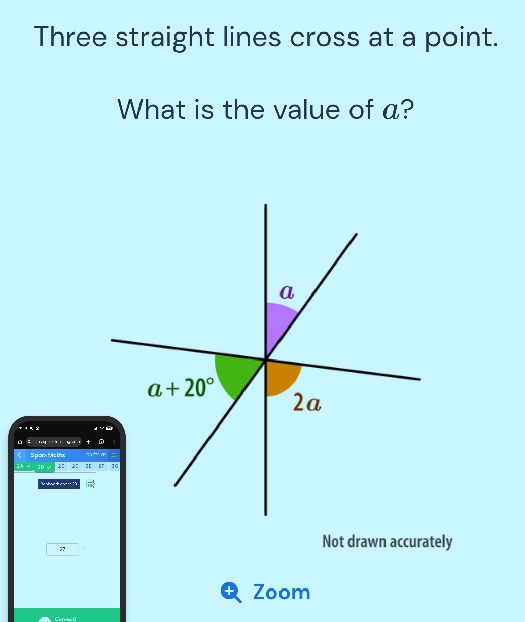 Solved: Three straight lines cross at a point. What is the value of α ...