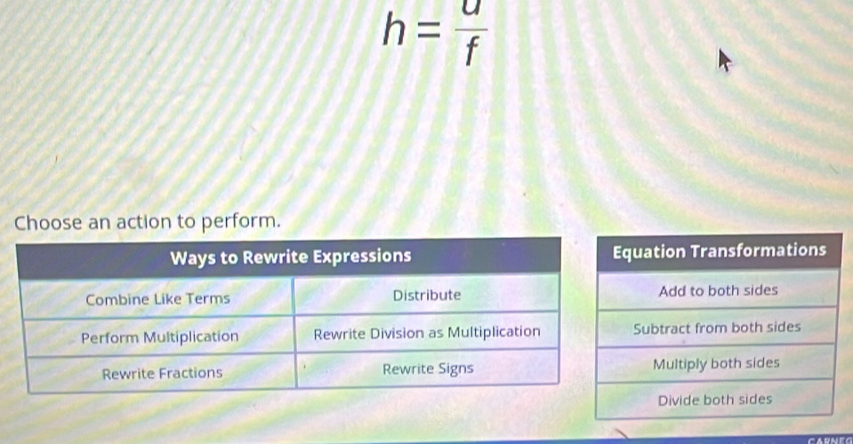 h= u/f 
Choose an action to perform.