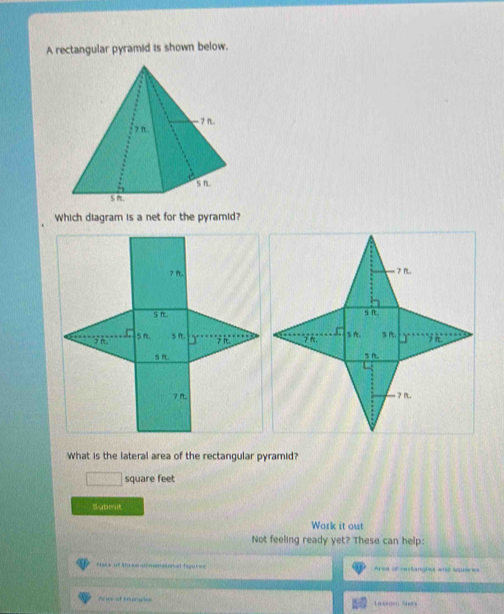 Solved: A rectangular pyramid is shown below. Which diagram is a net ...