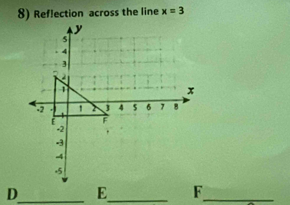 Ref!ection across the line x=3
_D 
_ E
_ F