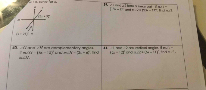 m⊥ n , solve for x.
39.