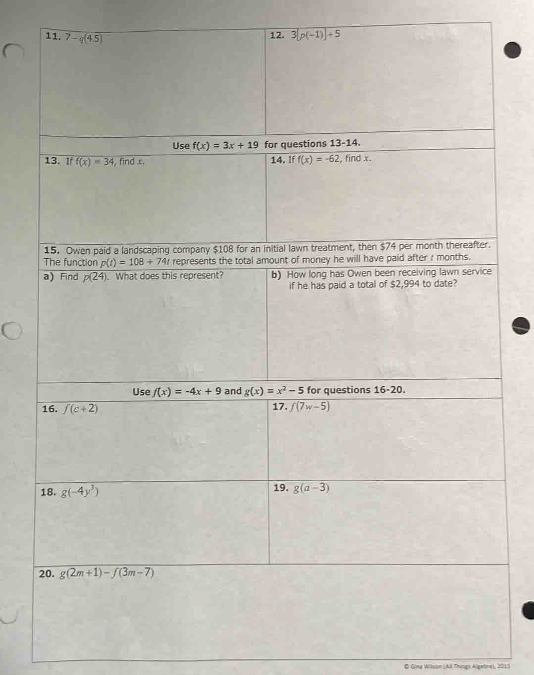 7-q(4.5)
12. 3[p(-1)]+5
© Gina Wilson (Al Things Algabra), 2015