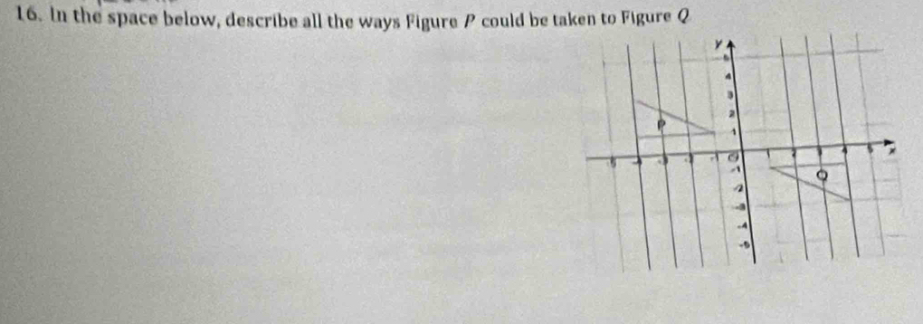 In the space below, describe all the ways Figure P could be taken to Figure Q