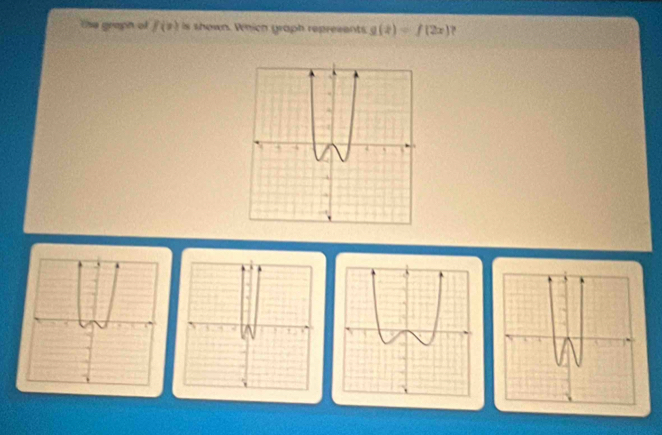 the graph of f(7) is shown. Which graph represents g(2)=f(2x) ?