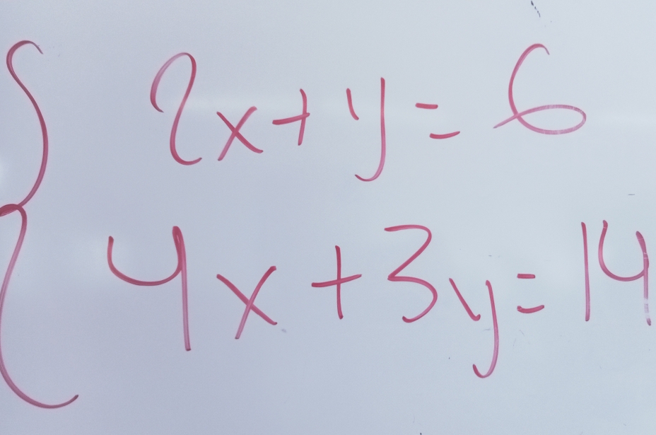 beginarrayl 8x+y=6 4x+3y=14endarray.