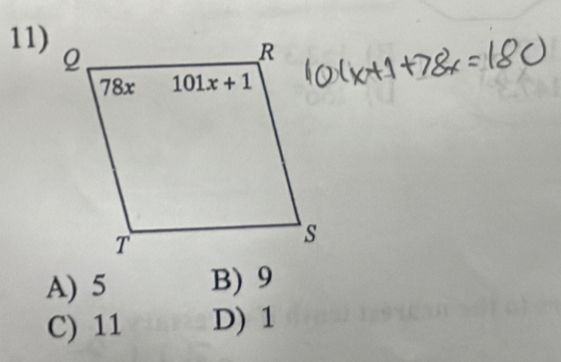 A) 5 B) 9
C) 11 D) 1