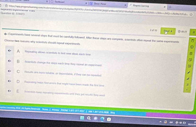 Ca hheard Clever | Portal × Progress Lewming ×
https://app.progresslearning.com/student/elementary/studyplan/NjE0ORc=/UmVwZWF0ZWCfM;BFeH81cmHZW50YWwlM;BUcmiNbHM%3D/MA==/M==/MD=