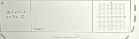 4
-2x+y=-4
y=2(x-2)
Solution:
O Algebra and Beyond