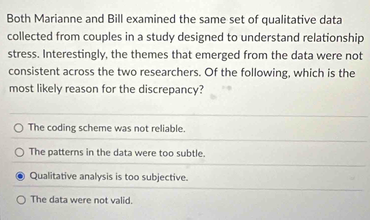 Solved: Both Marianne and Bill examined the same set of qualitative ...