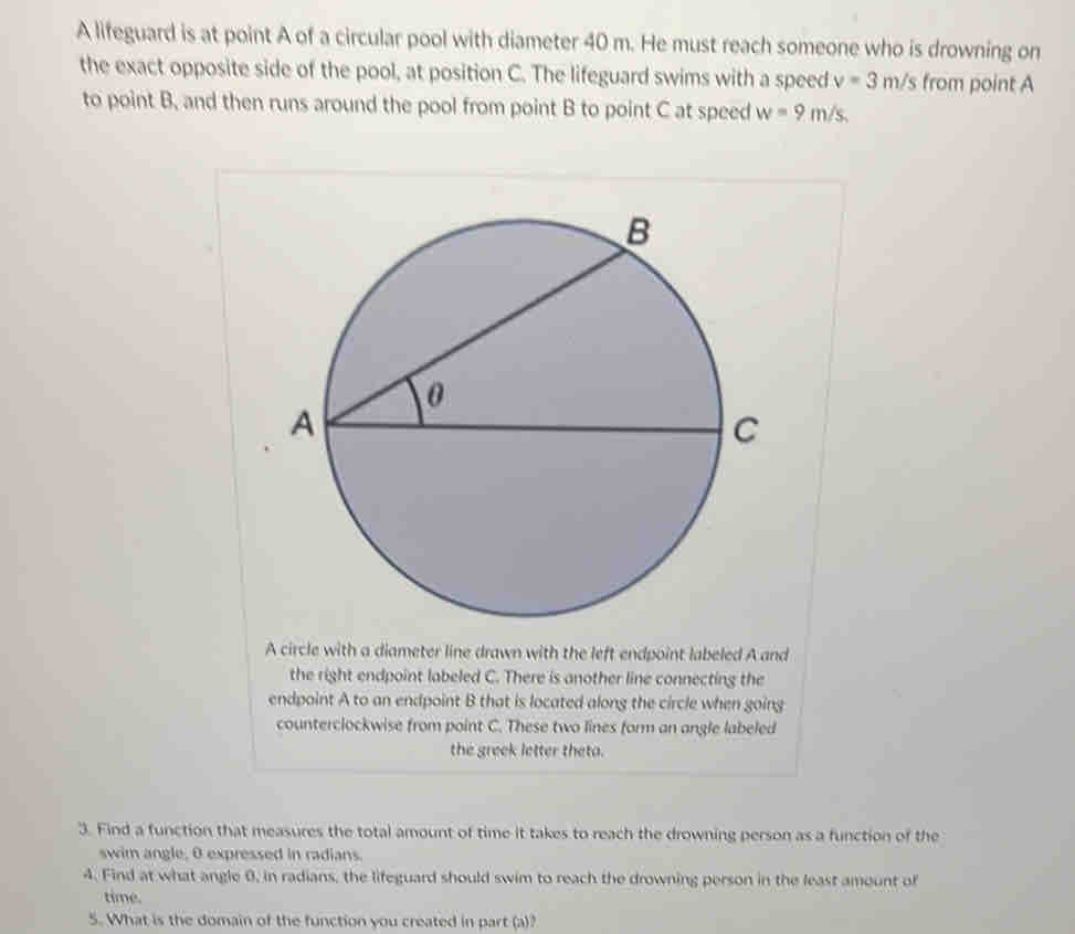 Solved: A lifeguard is at point A of a circular pool with diameter 40 m ...