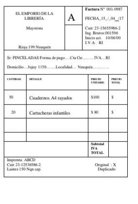 Factura overline N'' 001-0987 
Sr 
D 
CA 
5 
Im 
LC