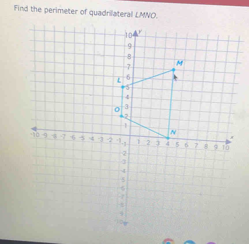 Find the perimeter of quadrilateral LMNO.