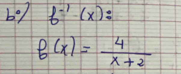 f^(-1)(x) :
f(x)= 4/x+2 