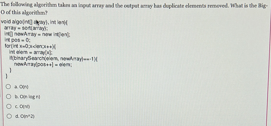 Solved: The following algorithm takes an input array and the output ... image.