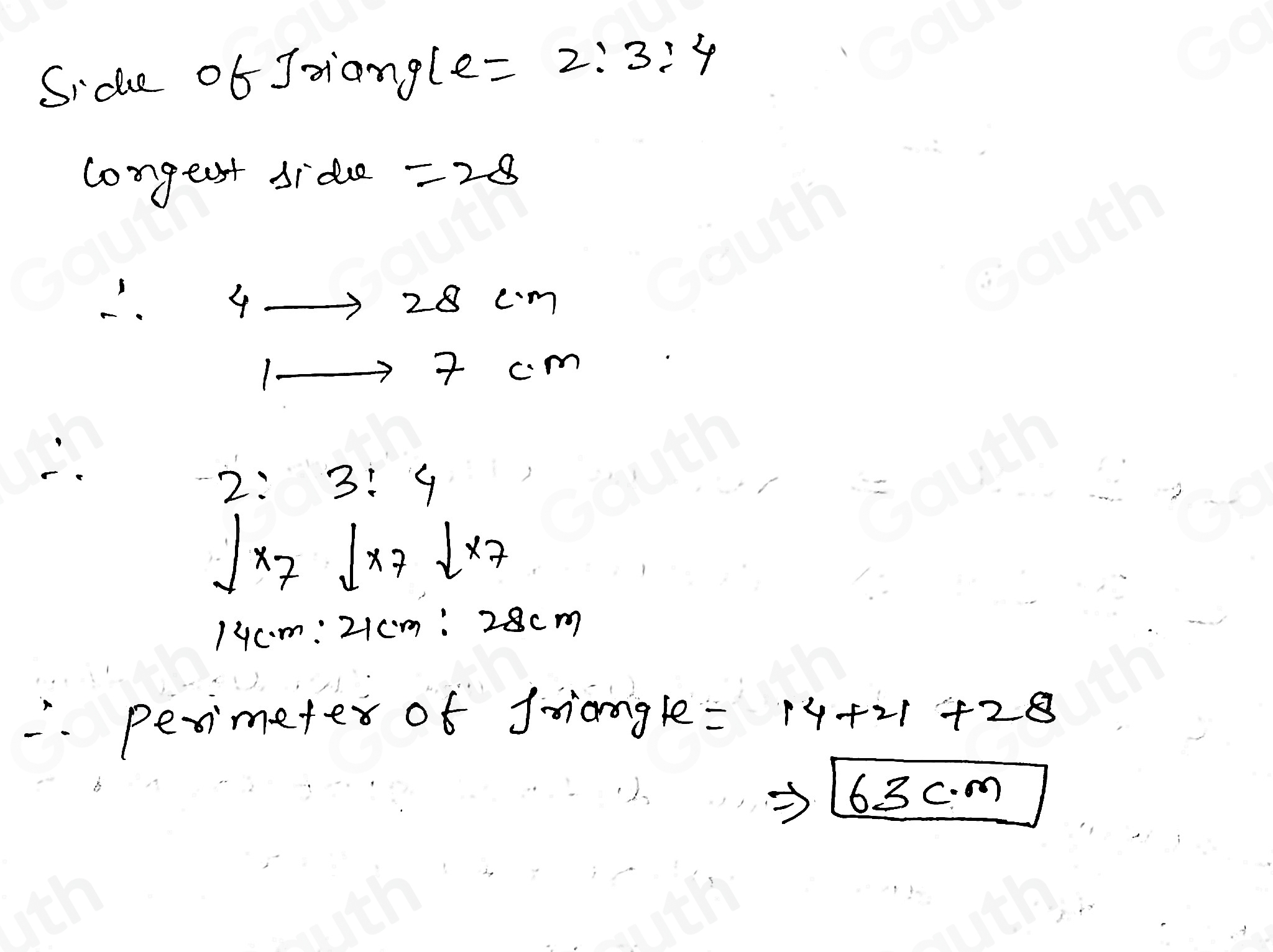 Solved: The side lengths of a triangle are in the ratio 2:3:4. The ...