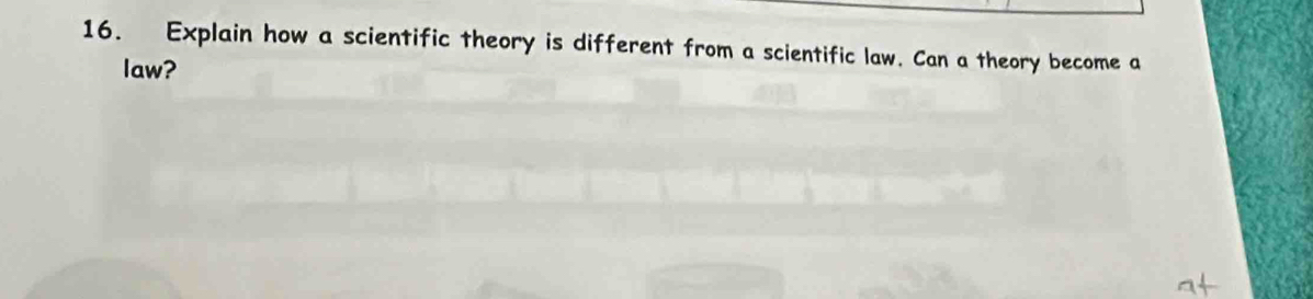 Explain how a scientific theory is different from a scientific law. Can a theory become a 
law?