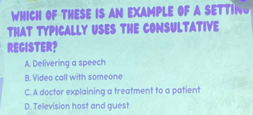 Solved: WHICH OF THESE IS AN EXAMPLE OF A SETTING THAT TYPICALLY USES ...