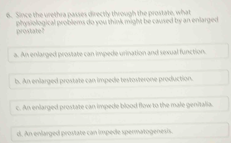 Solved: Since the urethra passes directly through the prostate, what ...