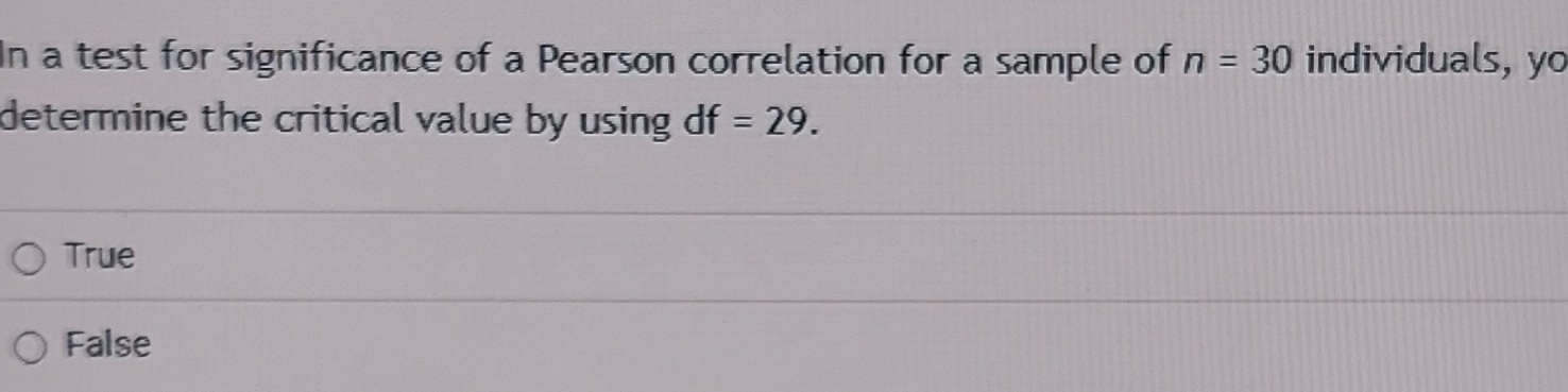 Solved: In a test for significance of a Pearson correlation for a ...