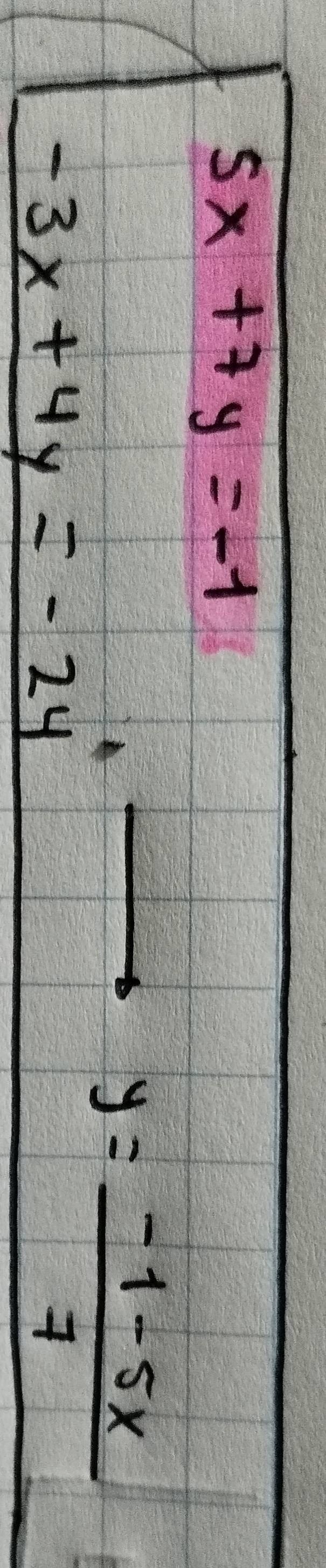 5x+7y=-1
-3x+4y=-24
y= (-1-5x)/7 