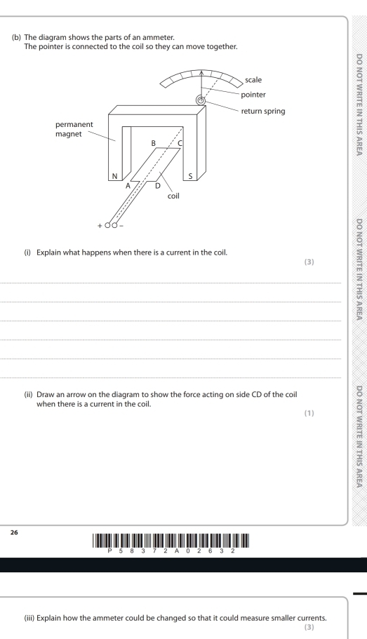 Solved: The diagram shows the parts of an ammeter The pointer is ...