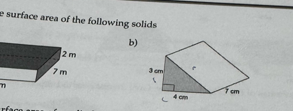 surface area of the following solids . 
b) 

η