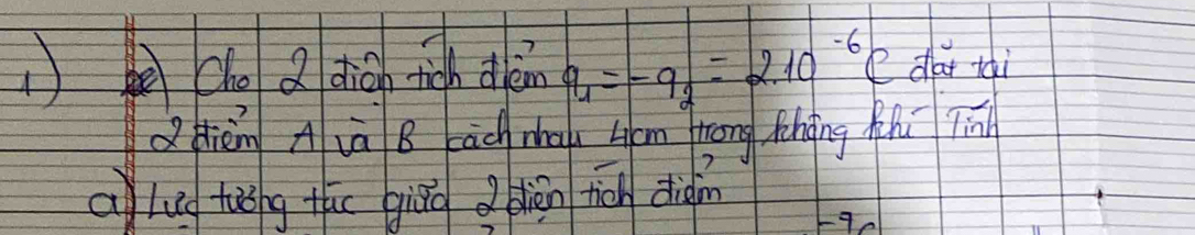 ch a diāg tigh dèn q_1=-q_2=2.10^(-6)C da thi 
QHièng Aià B cāch mha Lcm rong fhàng zhú Tin 
alug tuǒng tuo giāo elien ticn diàin